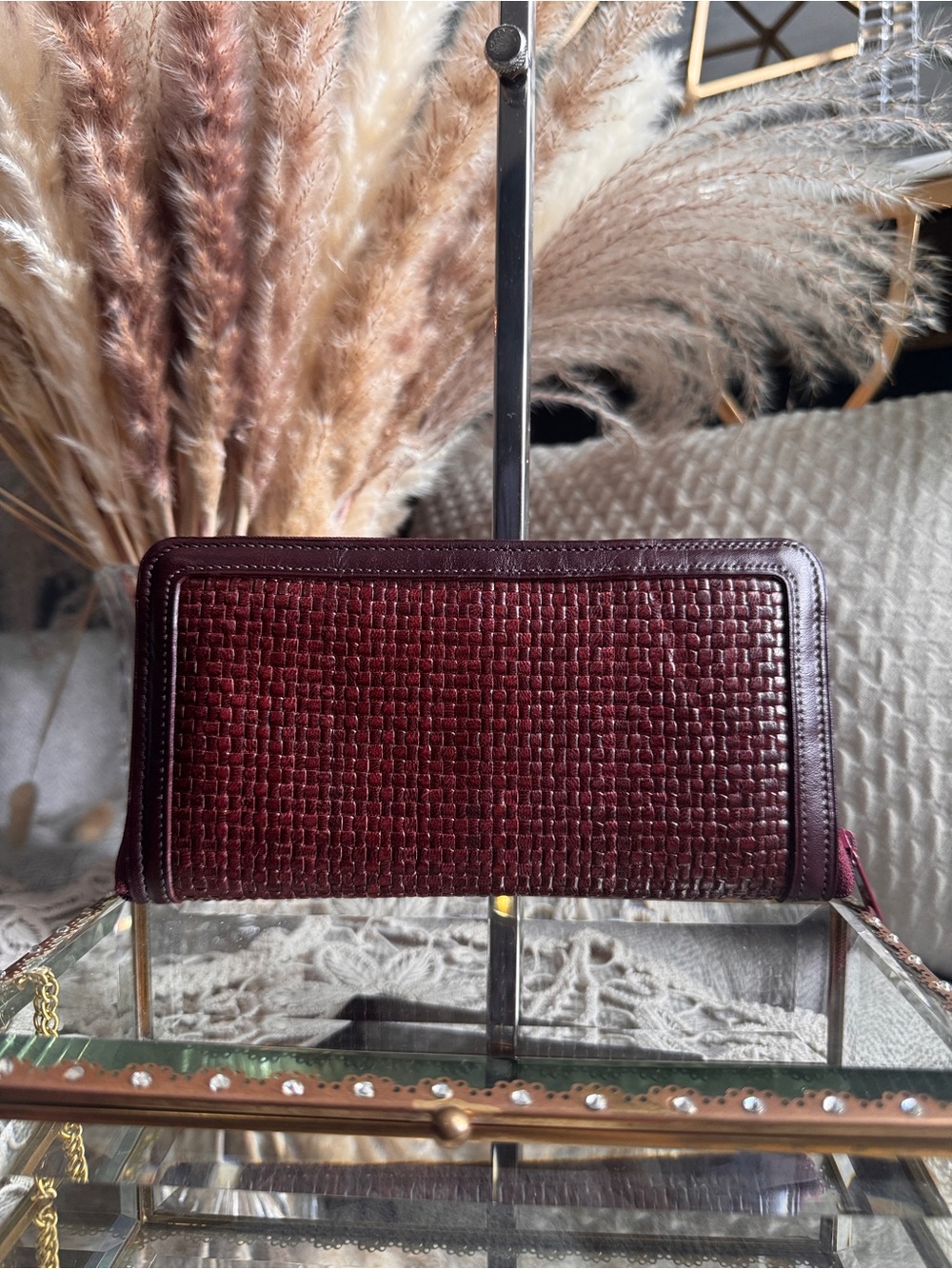 TILLEY Women’s Woven Zip-Around Wallet in Deep Burgundy